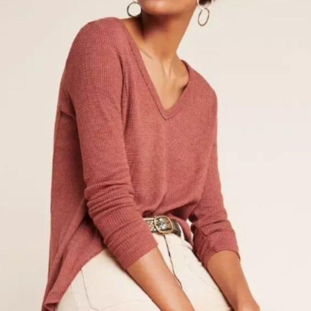 T.La by Anthropologie Size M Vicky Thermal Waffle Tunic in Terracotta